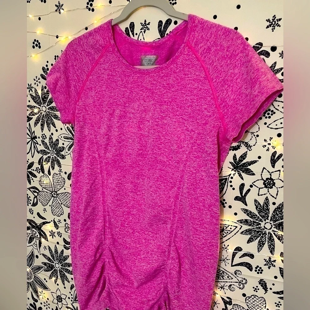 Athleta pink ruched workout athletic short sleeve moisture wicking top - Picture 8 of 8